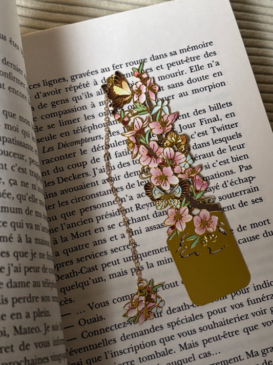 Blossia — Marque-page Floral Papillons Rose, Bleu & Vert